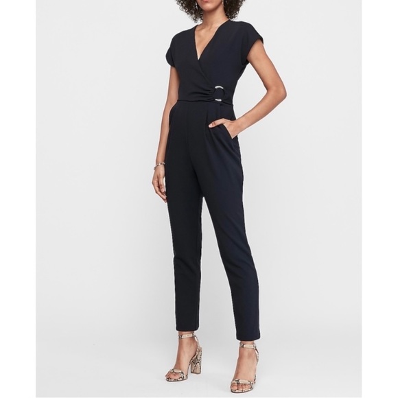 EXPRESS Wrap Front O-Ring Jumpsuit in Red